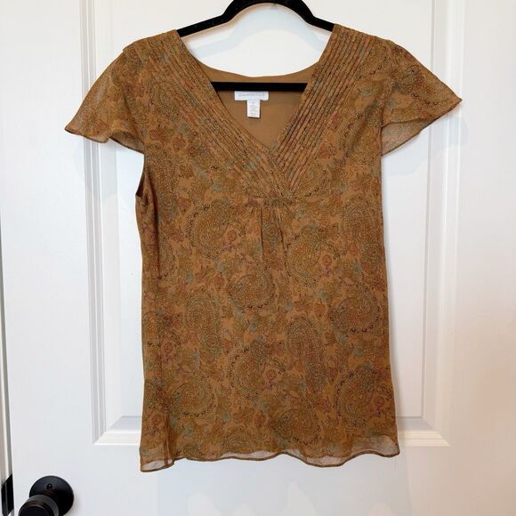 Y2K Womens Babydoll Paisley Silk Top Size 4 Forest Fairy Boho Ethereal Lined Vtg - Picture 1 of 5